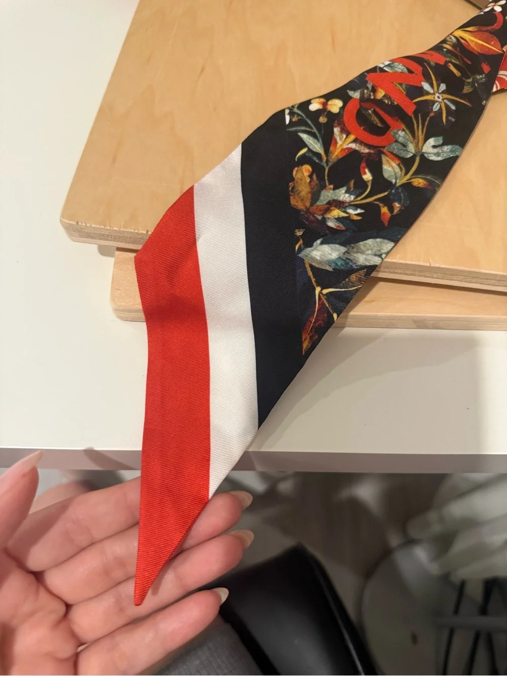Burberry Red & Black Floral Silk Twilly